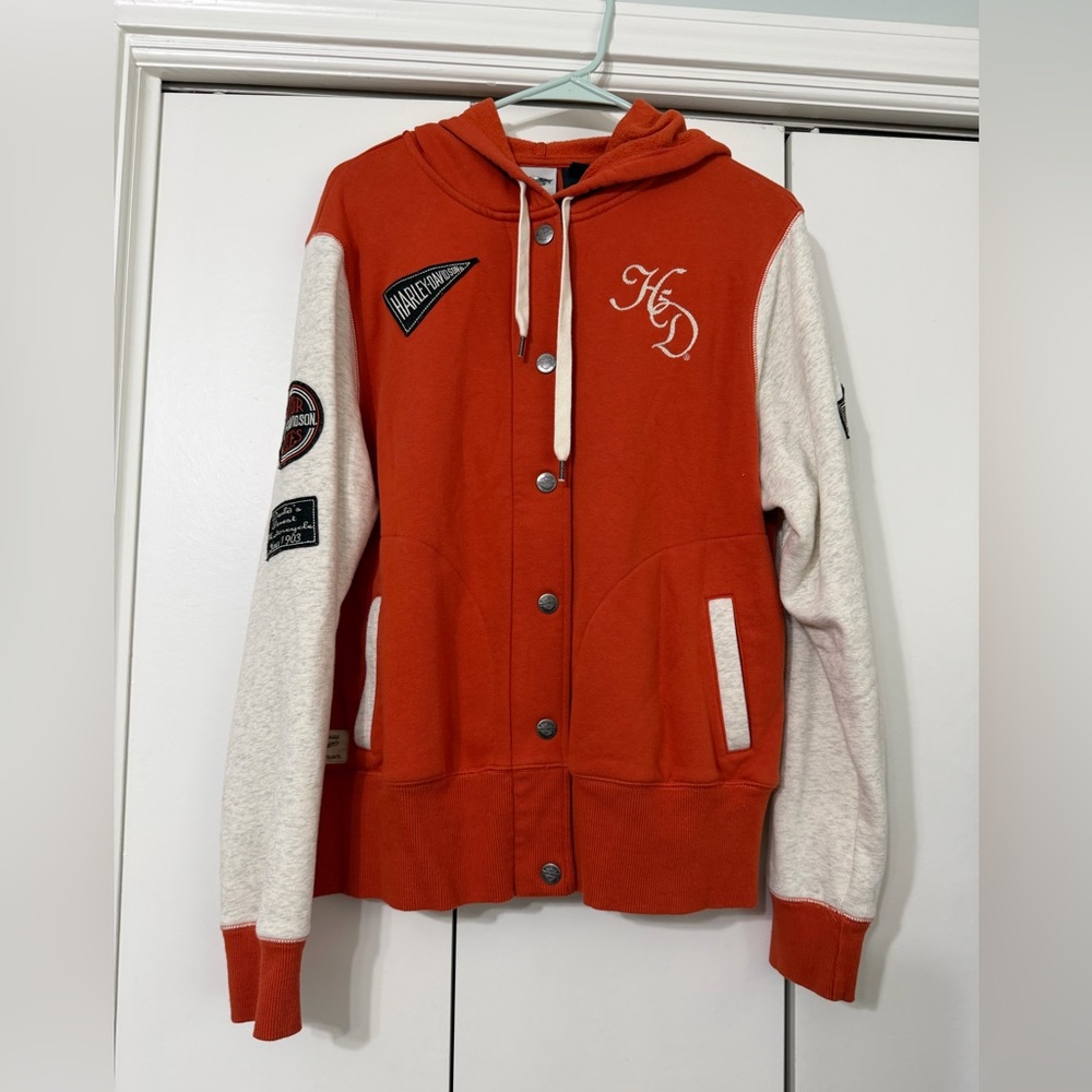 Harley-Davidson Orange and White Patched Hoodie Full Zip